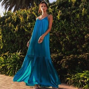 Catherine Gee Symi Silk Sleeveless Maxi Dress - Teal‎